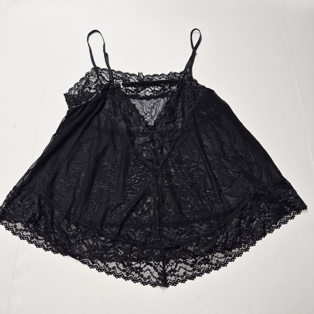 VTG Y2K Victorias Secret Sexy Little Things Black Lace Sheer Babydoll Top Large